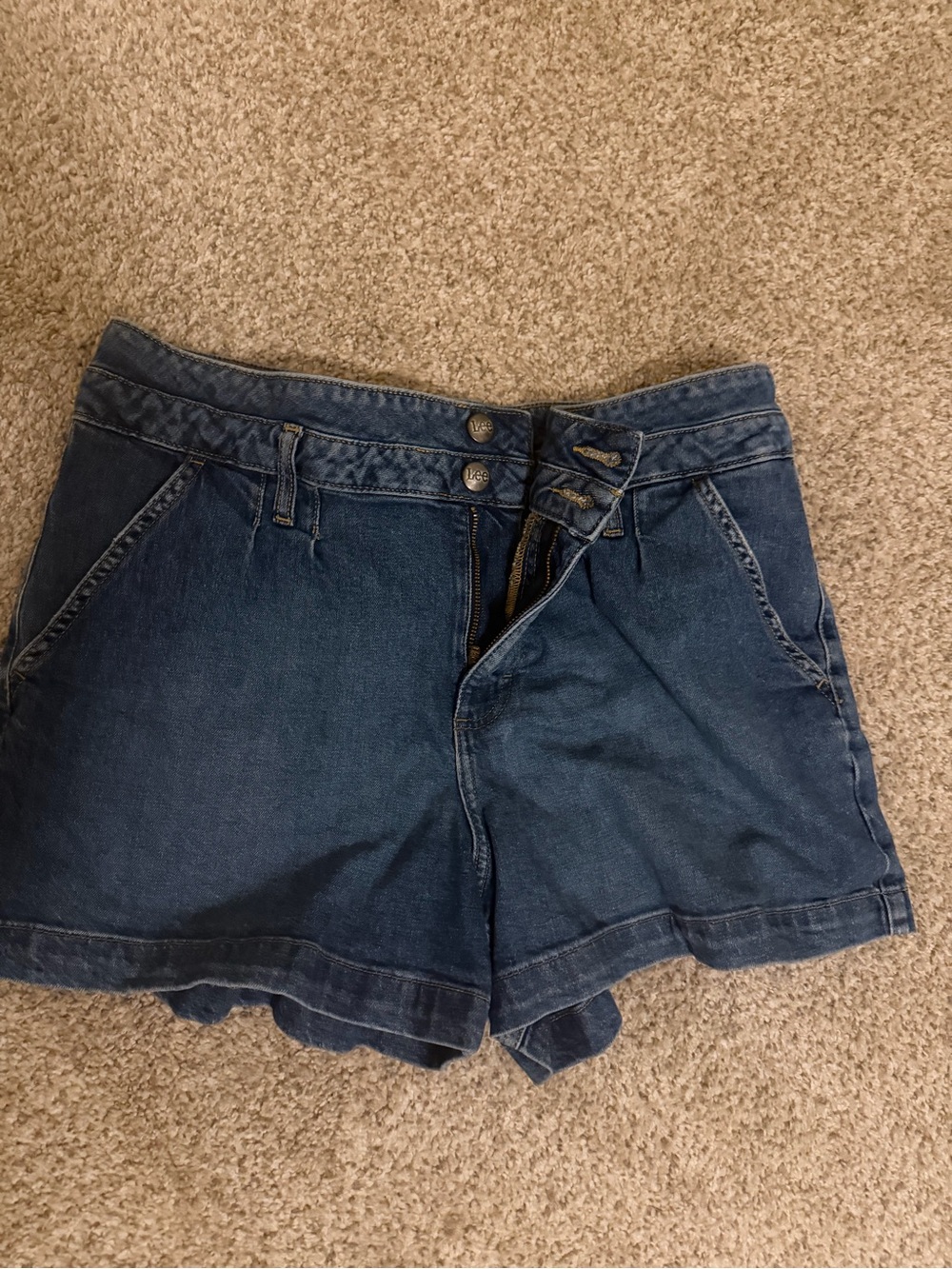 Lee Women's Dark Blue Denim Shorts with Double Button Waist